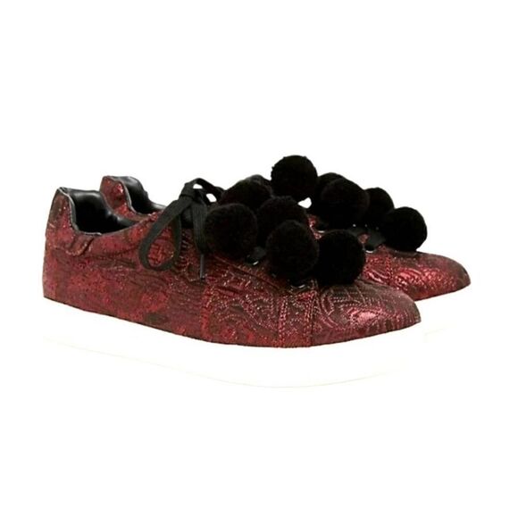 NEW Size 8W 8 Wide Sam Edelman x Torrid Multi Circus Brocade Sneaker Pom Poms Pl - Picture 1 of 3